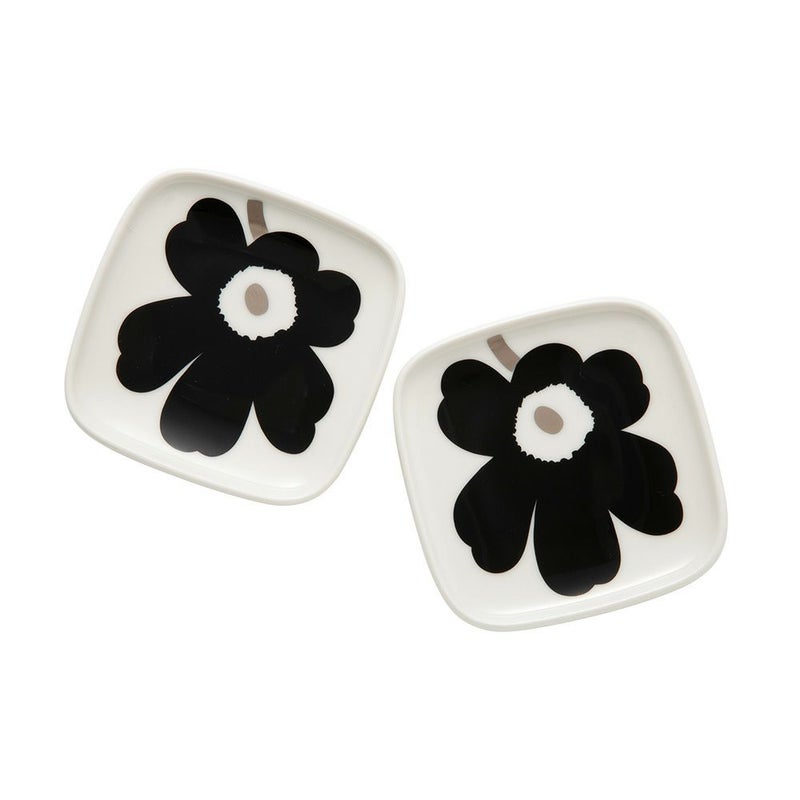 マリメッコ（marimekko） Unikko ウニッコ プレート10×10cm ブラック×シルバー ペア 072781-199／23AW