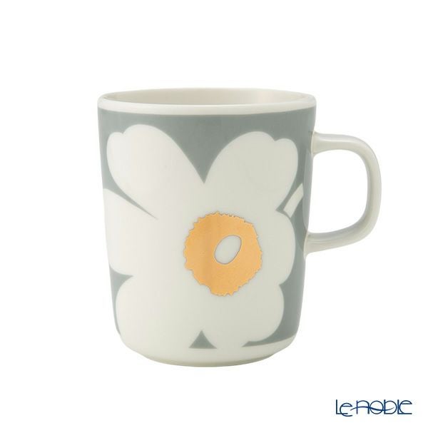 マリメッコ（marimekko） Unikko ウニッコ／けしの花 60thアニバーサリーコレクション マグカップ ホワイト×ライトグレー×ゴールド 250ml 柄違い ペア 073617-192／24AW