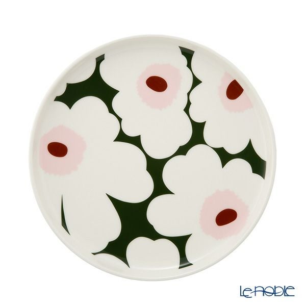 マリメッコ（marimekko） Unikko ウニッコ／けしの花 プレート 20cm ホワイト×ダークグリーン 073857-163／25SS