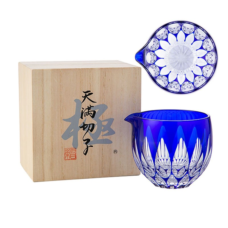 切子工房 昌榮 天満切子 蓮 片口 青