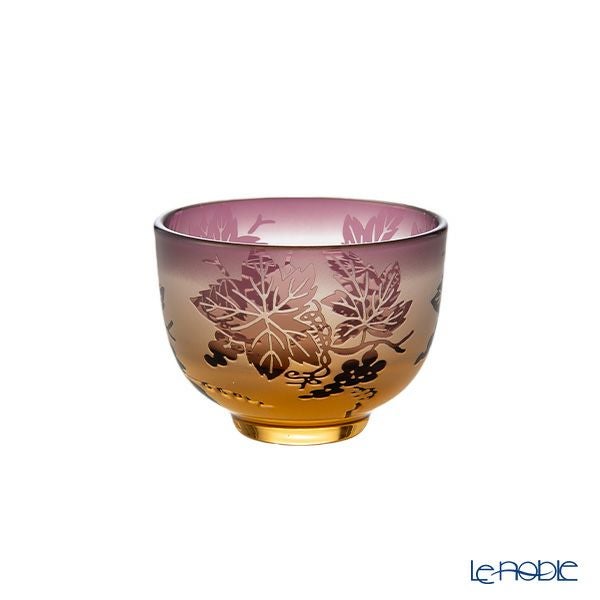 太武朗工房／タブロー 彫刻硝子 夢柄子 ぶどう紋 ぐい呑／豆鉢 アンバー／パープル 80ml 3100