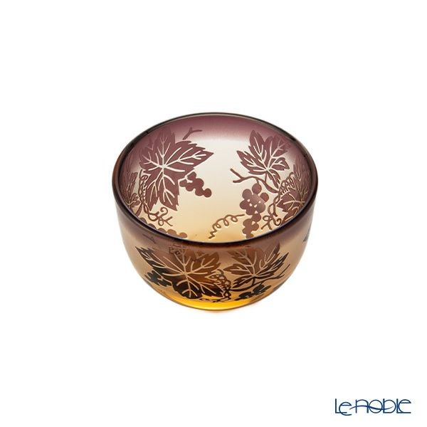 太武朗工房／タブロー 彫刻硝子 夢柄子 ぶどう紋 ぐい呑／豆鉢 アンバー／パープル 80ml 3100