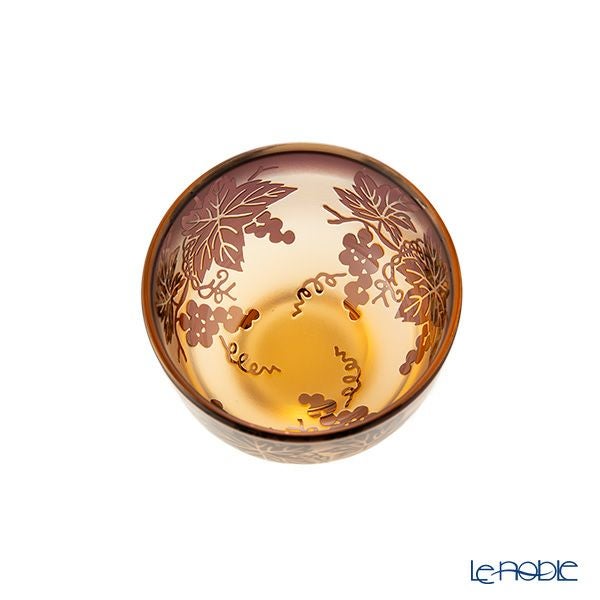 太武朗工房／タブロー 彫刻硝子 夢柄子 ぶどう紋 ぐい呑／豆鉢 アンバー／パープル 80ml 3100