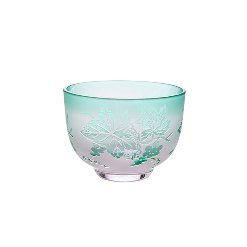 太武朗工房／タブロー 彫刻硝子 夢柄子 ぶどう紋 ぐい呑／豆鉢 ピンク／グリーン 80ml 3000