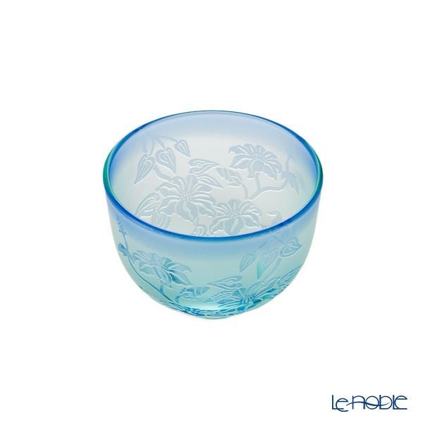 太武朗工房／タブロー 彫刻硝子 夢柄子 鉄線紋 ぐい呑／豆鉢 グリーン／ブルー 80ml 4100