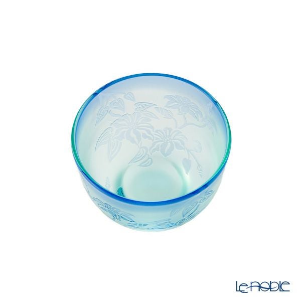 太武朗工房／タブロー 彫刻硝子 夢柄子 鉄線紋 ぐい呑／豆鉢 グリーン／ブルー 80ml 4100