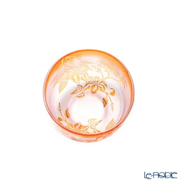 太武朗工房／タブロー 彫刻硝子 夢柄子 鉄線紋 ぐい呑／豆鉢 ピンクレッド 80ml 4300