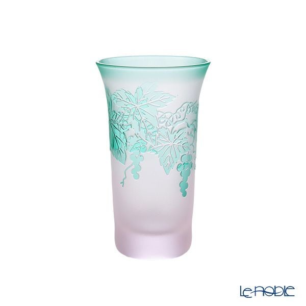 太武朗工房／タブロー 彫刻硝子 夢柄子 ぶどう紋 一口ビールグラス ピンク／グリーン 120ml 3006
