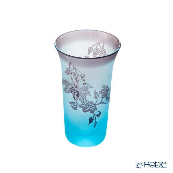 太武朗工房／タブロー 彫刻硝子 夢柄子 鉄線紋 一口ビールグラス ブルー／パープル 120ml 3506