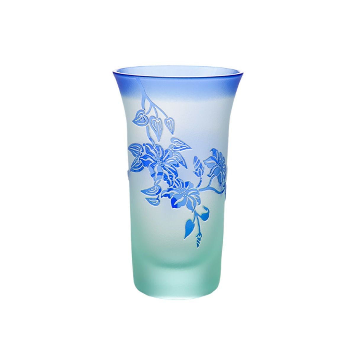 太武朗工房／タブロー 彫刻硝子 夢柄子 鉄線紋 一口ビールグラス グリーン／ブルー 120ml 4106