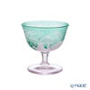 太武朗工房／タブロー 彫刻硝子 夢柄子 ぶどう紋 食前酒グラス／脚付小鉢 ピンク／グリーン 100ml 3007