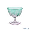 太武朗工房／タブロー 彫刻硝子 夢柄子 ぶどう紋 食前酒グラス／脚付小鉢 ピンク／グリーン 100ml 3007