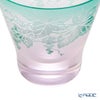 太武朗工房／タブロー 彫刻硝子 夢柄子 ぶどう紋 高台オールドグラス ピンク／グリーン 210ml 3067
