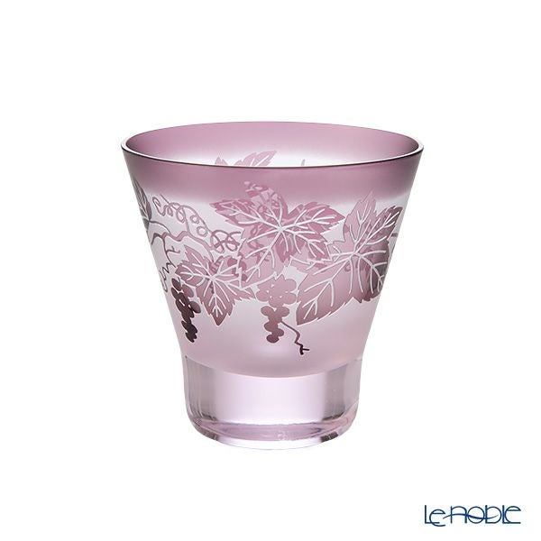 太武朗工房／タブロー 彫刻硝子 夢柄子 ぶどう紋 高台オールドグラス ピンク／パープル 210ml 3467