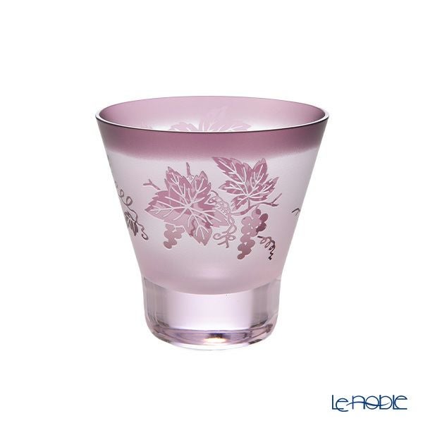 太武朗工房／タブロー 彫刻硝子 夢柄子 ぶどう紋 高台オールドグラス ピンク／パープル 210ml 3467