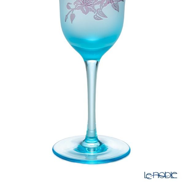 太武朗工房／タブロー 彫刻硝子 夢柄子 鉄線紋 ワイングラス ブルー／パープル 140ml 3528