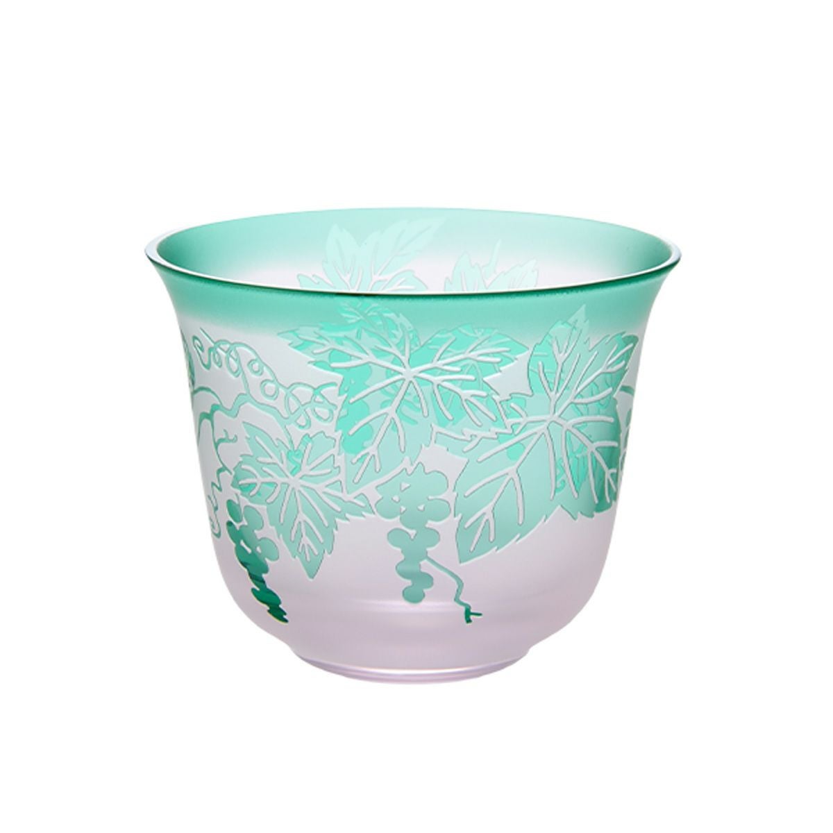 太武朗工房／タブロー 彫刻硝子 夢柄子 ぶどう紋 冷茶椀 ピンク／グリーン 180ml 3005