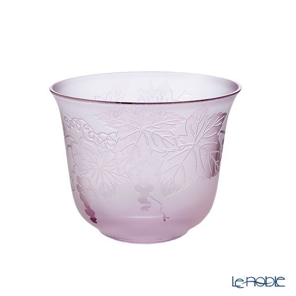 太武朗工房／タブロー 彫刻硝子 夢柄子 ぶどう紋 冷茶椀 ピンク／パープル 180ml 3405