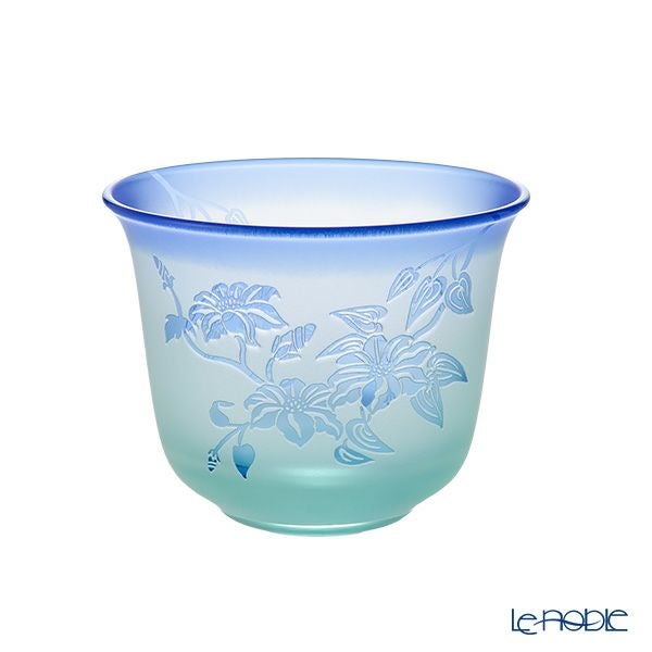 太武朗工房／タブロー 彫刻硝子 夢柄子 鉄線紋 冷茶椀 グリーン／ブルー 180ml 4105