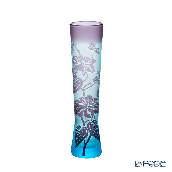 太武朗工房／タブロー 彫刻硝子 夢柄子 鉄線紋 一輪挿し ブルー／パープル 3520