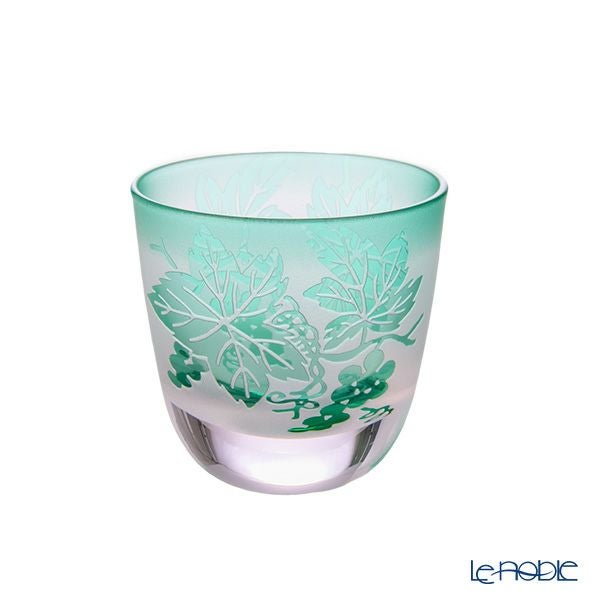 太武朗工房／タブロー 彫刻硝子 夢柄子 ぶどう紋 酒器三点揃 ピンク／グリーン 盃55ml 徳利210ml 3010S