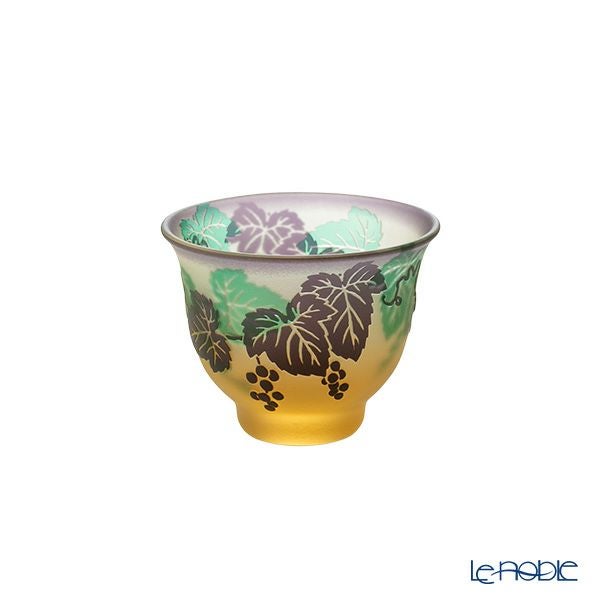 太武朗工房／タブロー 彫刻硝子 幻夢柄子 ぶどう紋 ぐい呑／豆鉢 三層色被せ 70ml 3602