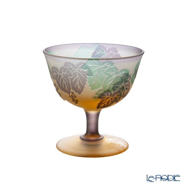 太武朗工房／タブロー 彫刻硝子 幻夢柄子 ぶどう紋 食前酒グラス／脚付小鉢 三層被せ 80ml 3607