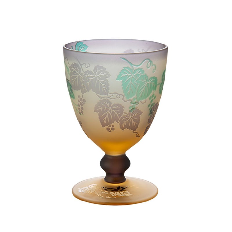 太武朗工房／タブロー 彫刻硝子 幻夢柄子 ぶどう紋 ゴブレット 三層被せ 230ml 3644