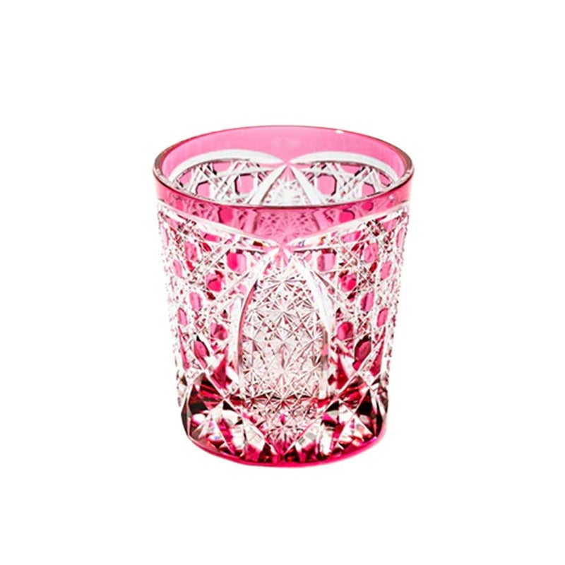 太武朗工房／タブロー 菊繋ぎに籠目紋 オールドグラス 金赤 250ml 伝統工芸士 木村泰典 作 5136-31