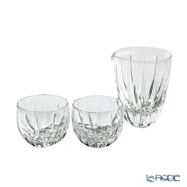 太武朗工房／タブロー 江戸切子 剣菱 酒器三点揃 片口徳利1 ＋ ぐい呑み2 透き クリア 230ml 伝統工芸士 木村泰典 作 5114-00s