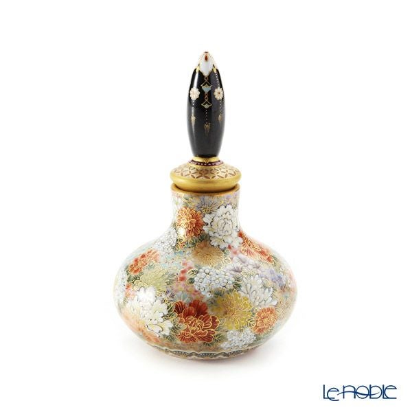 現代の京薩摩 フタ付小壺 花詰 伝統工芸士 小野多美枝氏 -空女-作