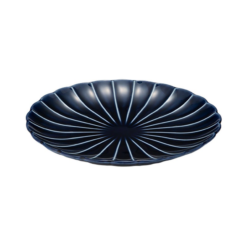 カネコ小兵製陶所 ぎやまん陶 中皿 20.5cm 7寸 茄子紺ブルー