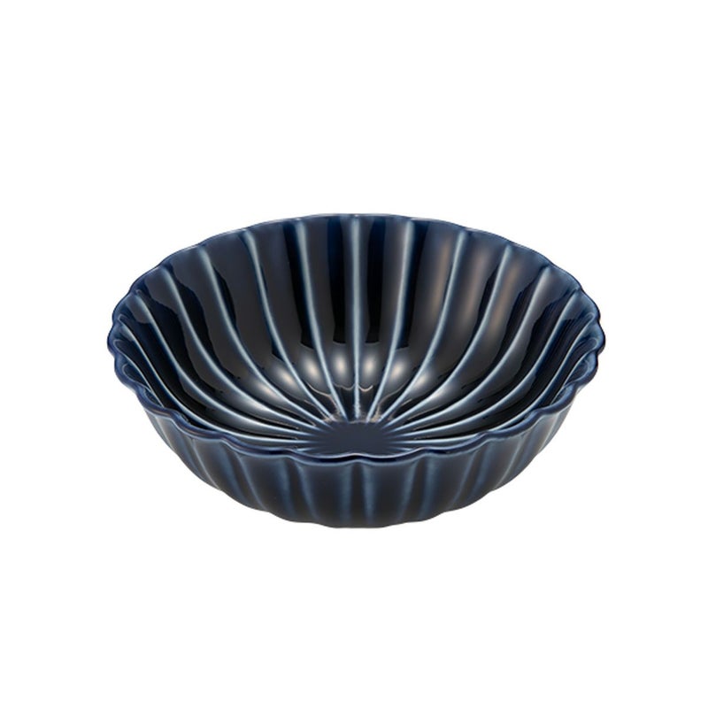 カネコ小兵製陶所 ぎやまん陶 浅小鉢／ラウンドボウル 12cm 茄子紺ブルー