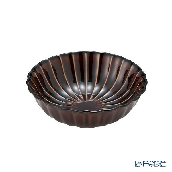 カネコ小兵製陶所 ぎやまん陶 浅小鉢／ラウンドボウル 12cm 漆ブラウン