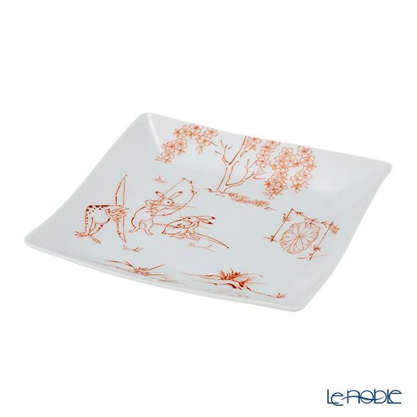 香蘭社 鳥獣戯画 弓矢 角皿 13.5cm 赤 2221A-1FAK5