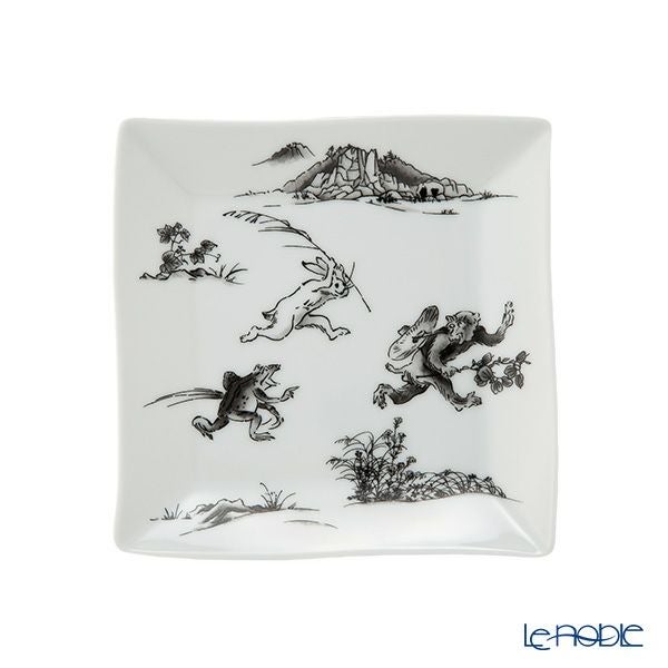 香蘭社 鳥獣戯画 猿追い 角皿 13.5cm 黒 2220K-1FAK5