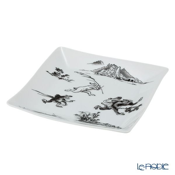 香蘭社 鳥獣戯画 猿追い 角皿 13.5cm 黒 2220K-1FAK5