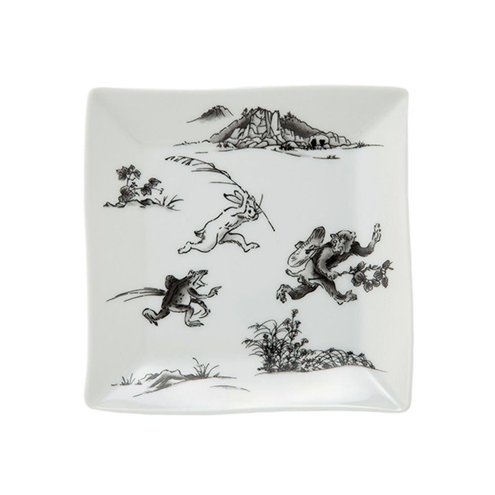 香蘭社 鳥獣戯画 猿追い 角皿 13.5cm 黒 2220K-1FAK5