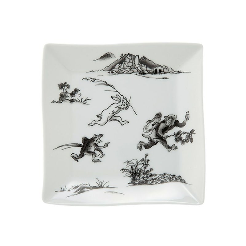 香蘭社 鳥獣戯画 猿追い 角皿 13.5cm 黒 2220K-1FAK5