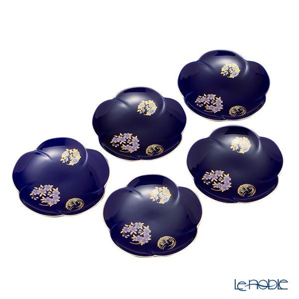 香蘭社 ルリ花丸紋 銘々皿5枚揃 R3003-FS4