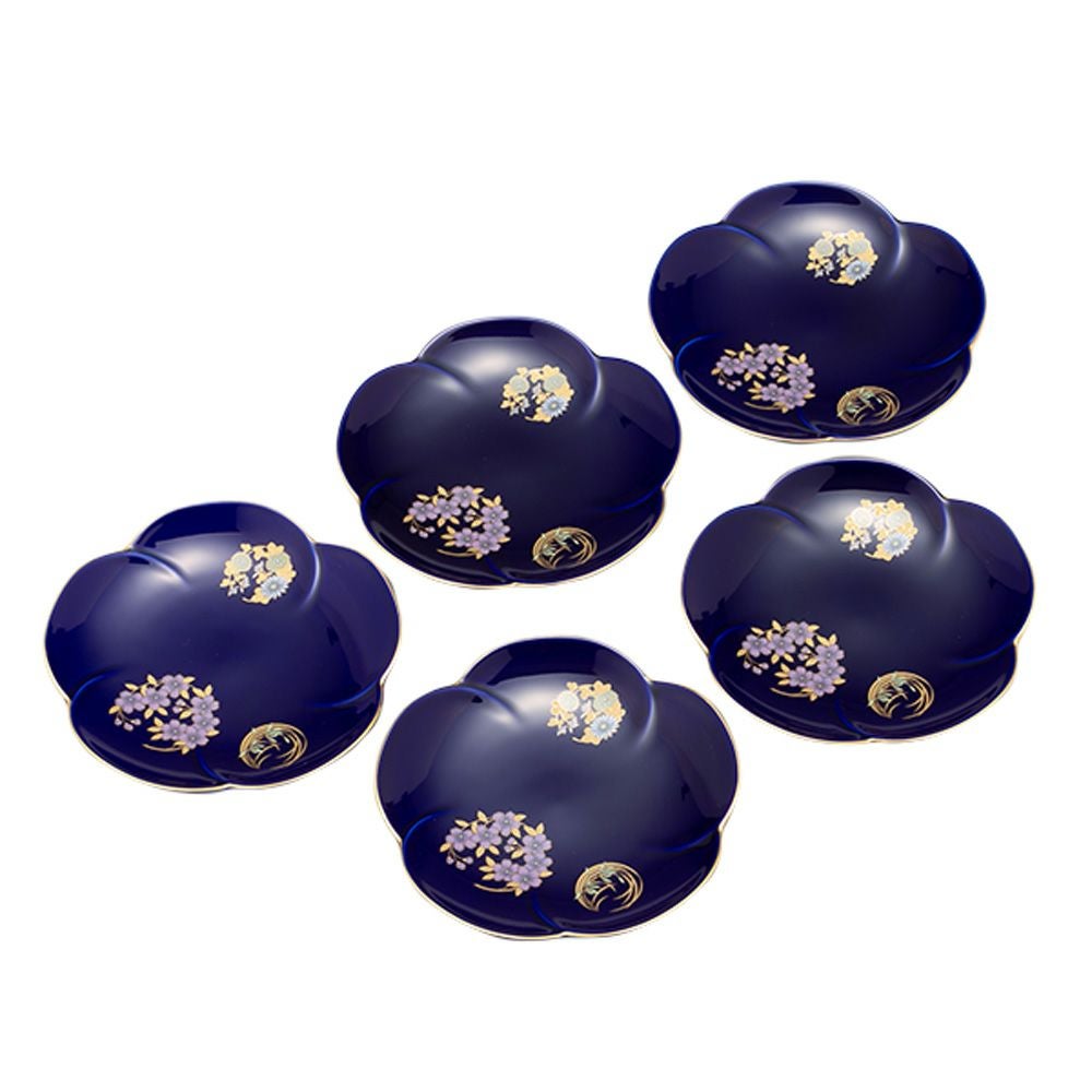 香蘭社 ルリ花丸紋 銘々皿5枚揃 R3003-FS4