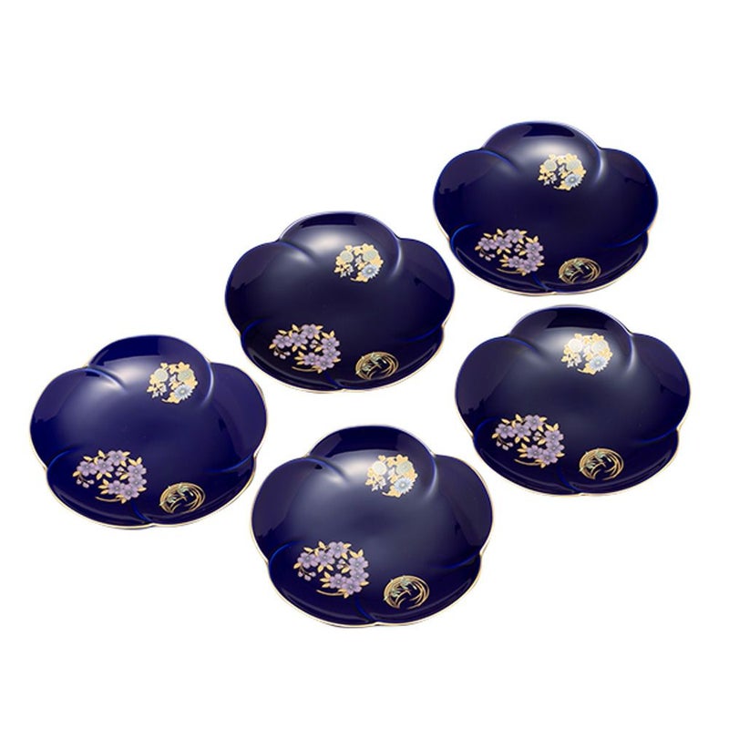 香蘭社 ルリ花丸紋 銘々皿5枚揃 R3003-FS4