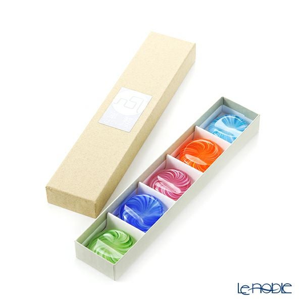 津軽びいどろ 箸置き ル・ノーブルオリジナル 5個セット 渦巻 桜・山吹・萌黄・露草・紺青