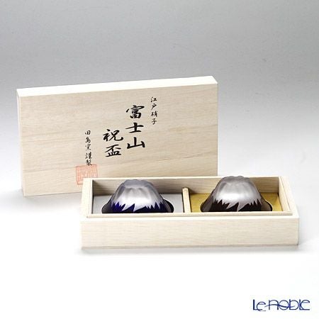 【伝統工芸】田島硝子 富士山祝盃 青赤富士セット ペア TG13-013-2 木箱入