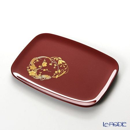 【伝統工芸】輪島塗 花の丸蒔絵 取り皿 5客揃 赤