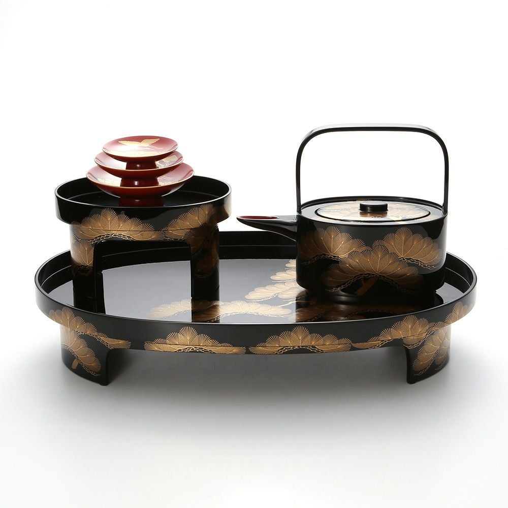 【伝統工芸】輪島塗 老松 三ツ組屠蘇（とそ）器 蒔絵師：田崎昭一郎氏作