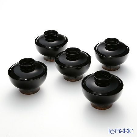 【伝統工芸】輪島塗 山水蒔絵 煮物椀 絵変わり 5客揃 松田良輝氏作