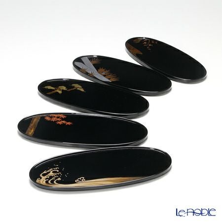 【伝統工芸】輪島塗 琳派絵変り蒔絵 茶受盆 5枚組み（5柄）