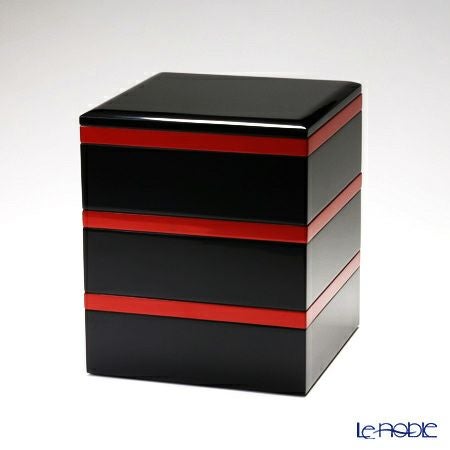 【伝統工芸】輪島塗 多用三段重 黒無地に朱