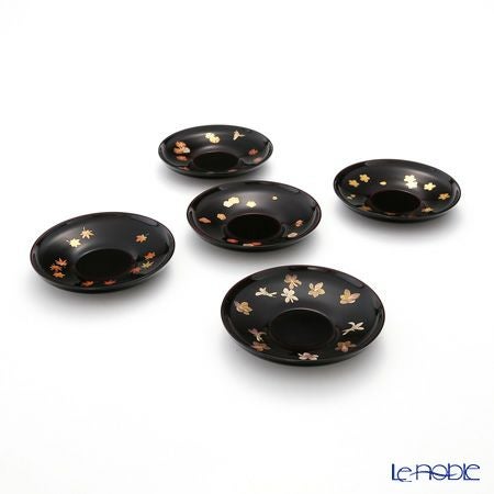 【伝統工芸】輪島塗 茶托 5客揃 小花 坂口政昭氏作